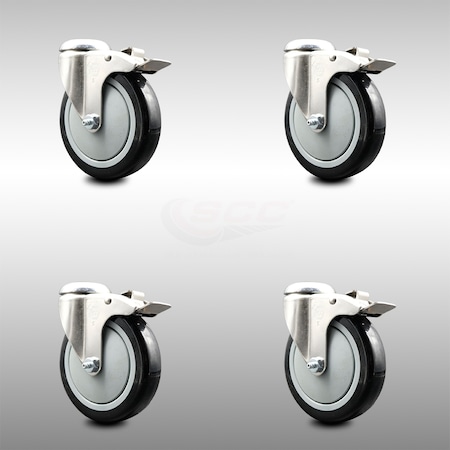 Service Caster 5 Inch 316SS Black Polyurethane Swivel Bolt Hole Caster Set with Lock Brake SCC SCC-SS316BHTTL20S514-PPUB-BLK-4
